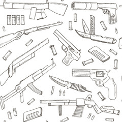 Hand drawn seamless pattern with Weapons. 