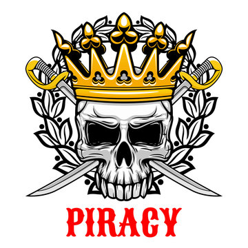 Skull with crown and sabres for piracy design
