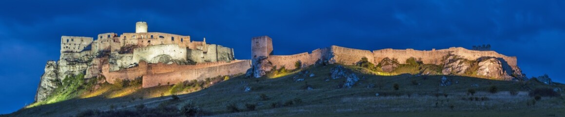 Fototapeta na wymiar panorama with castle in night lights under night sky