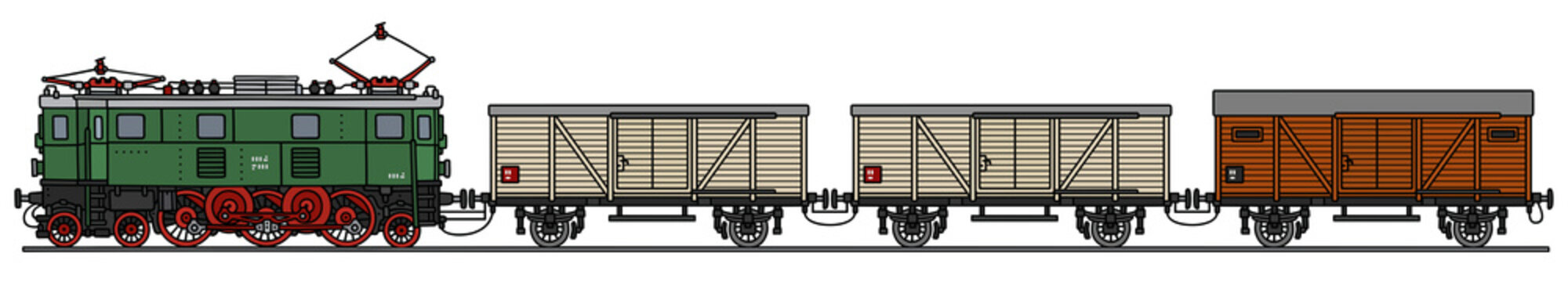 Old electric train / Hand drawing, vector illustration