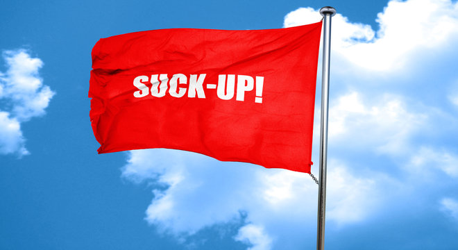 suck-up, 3D rendering, a red waving flag
