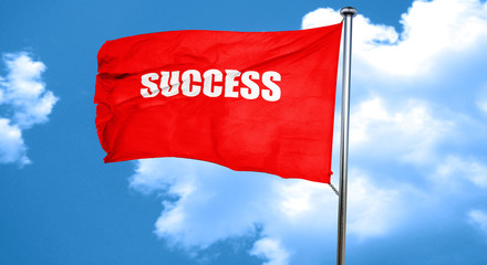 Success sign with smooth lines, 3D rendering, a red waving flag