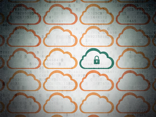 Cloud technology concept: cloud with padlock icon on Digital Data Paper background