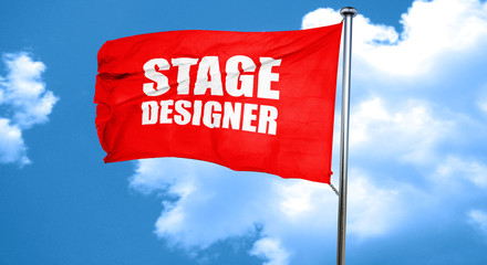 stage designer, 3D rendering, a red waving flag