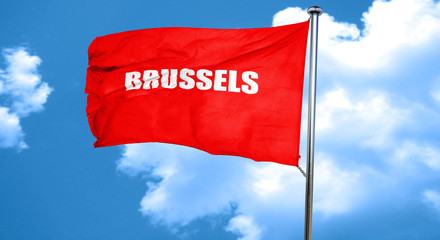 brussels, 3D rendering, a red waving flag