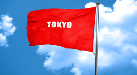 tokyo, 3D rendering, a red waving flag