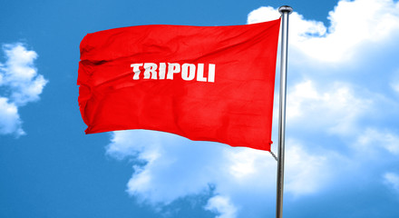 tripoli, 3D rendering, a red waving flag