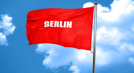 berlin, 3D rendering, a red waving flag