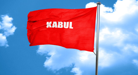 kabul, 3D rendering, a red waving flag