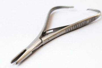 surgical instruments and tools including , forceps and tweezers White background