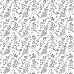 Seamless pattern with outline vintage keys