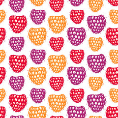 Seamless pattern with decorative raspberries