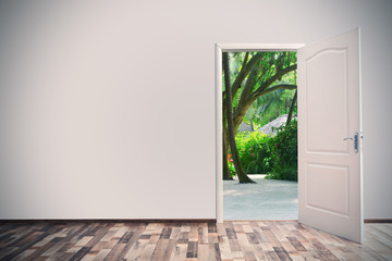 Open door leading to tropical garden