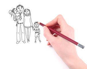 Hand drawing family isolated on white