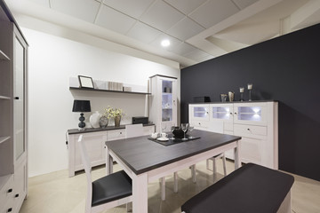 Modern dining room interior in the evening