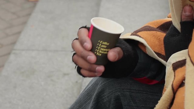 Caring people giving money to homeless beggar man, poverty, depression, charity