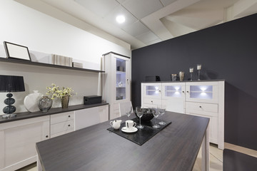 Dining room interior in the evening