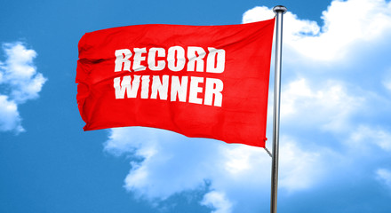 record winner, 3D rendering, a red waving flag