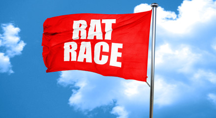 rat race, 3D rendering, a red waving flag