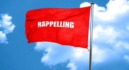 rappelling, 3D rendering, a red waving flag