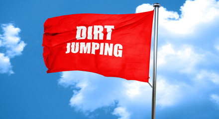 dirt jumping sign background, 3D rendering, a red waving flag