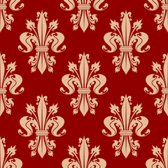 Red seamless fleur-de-lis pattern of royal lilies © Vector Tradition