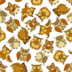 Retro seamless cute owls birds pattern background