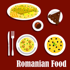 Romanian dinner with dessert flat icon