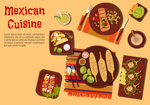 Grilled dishes of mexican cuisine for picnic icon