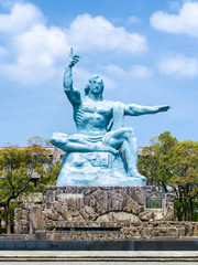 Peace statue at the Peace Park in Nagasaki Japan
