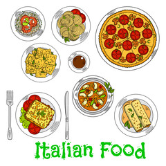 Colored sketch of healthy italian dishes 