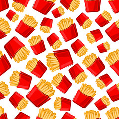 Seamless takeaway boxes of french fries pattern
