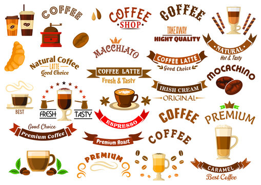 Coffee shop and cafe retro design elements 