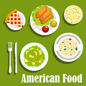 American lunch flat icon with fast food desserts