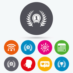 Laurel wreath award icons. Prize cup for winner.