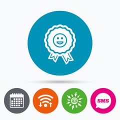 Award smile icon. Happy face symbol.
