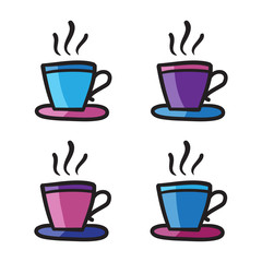 Coffee cups icon set set vector line doodle symbols.