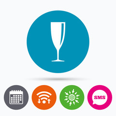 Glass of champagne sign icon. Alcohol drink.