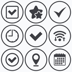 Check signs. Checkbox confirm icons.