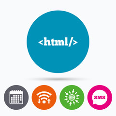 HTML sign icon. Markup language symbol.