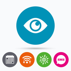 Eye sign icon. Publish content button.