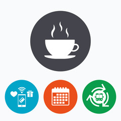 Coffee cup sign icon. Hot coffee button.