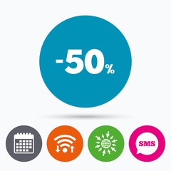50 percent discount sign icon. Sale symbol.