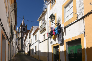Fototapeta na wymiar Street and Cathedral in Portalegre, Alentejo region, Portugal