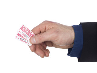 cropped image of a businessman holding coupons.