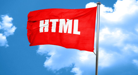 html, 3D rendering, a red waving flag