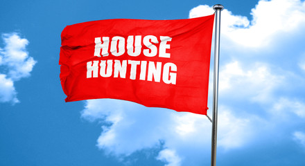house hunting, 3D rendering, a red waving flag