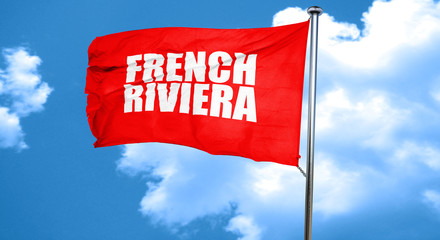 french riviera, 3D rendering, a red waving flag
