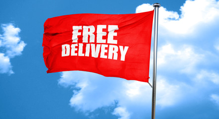 free delivery, 3D rendering, a red waving flag