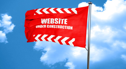 Under construction sign, 3D rendering, a red waving flag